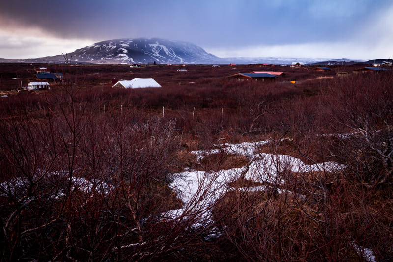 Iceland landscape in winter with snow-covered mountains