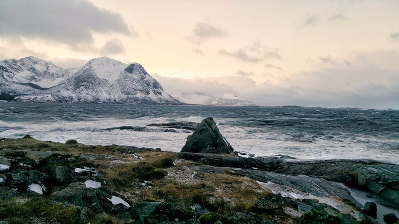 Langeyri beach with pyramid mountain view
