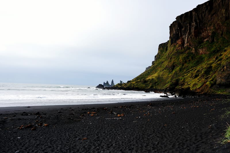 Reynisfjara black sand beach with basalt columns