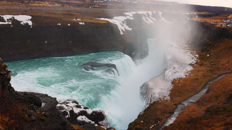 Gullfoss waterfall cascading into canyon