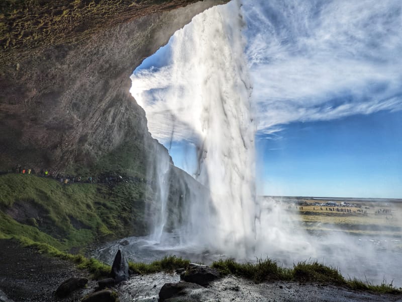 Seljalandsfoss waterfall with path behind