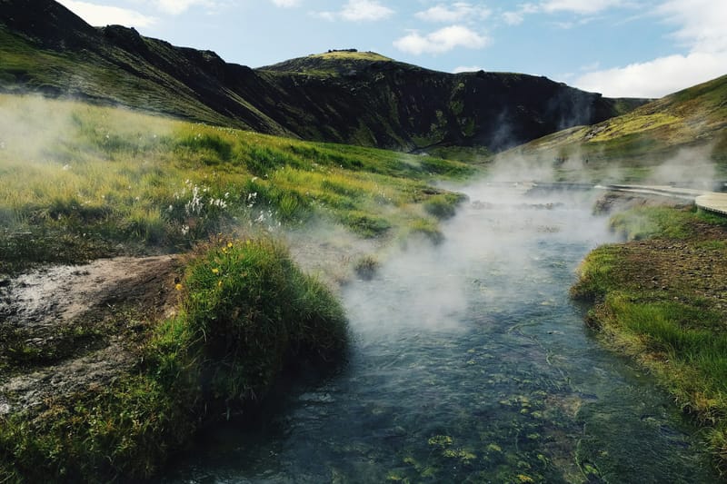 Reykjadalur hot river in steaming valley