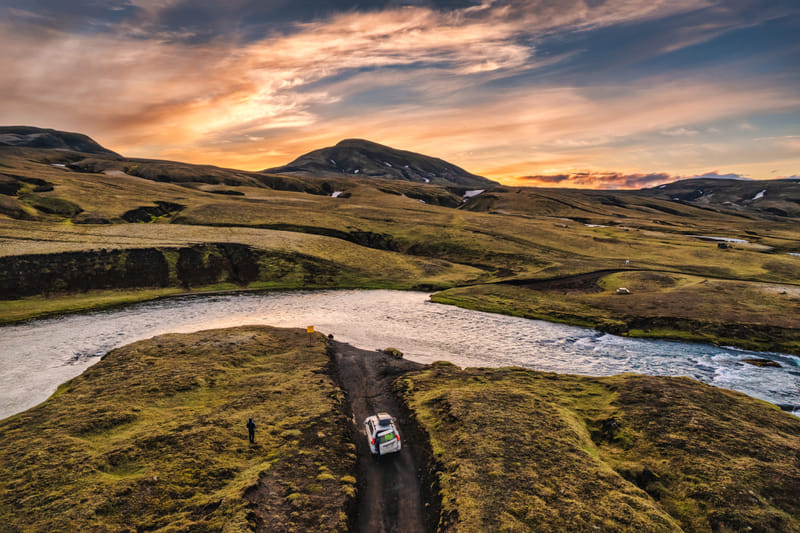 4x4 vehicle crossing a highland river in Iceland
