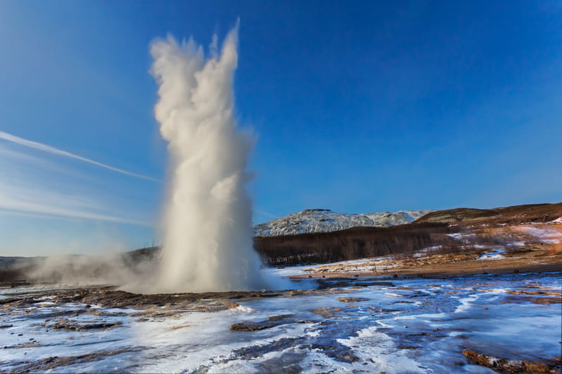 Strokkur geyser erupting at the Geysir geothermal area