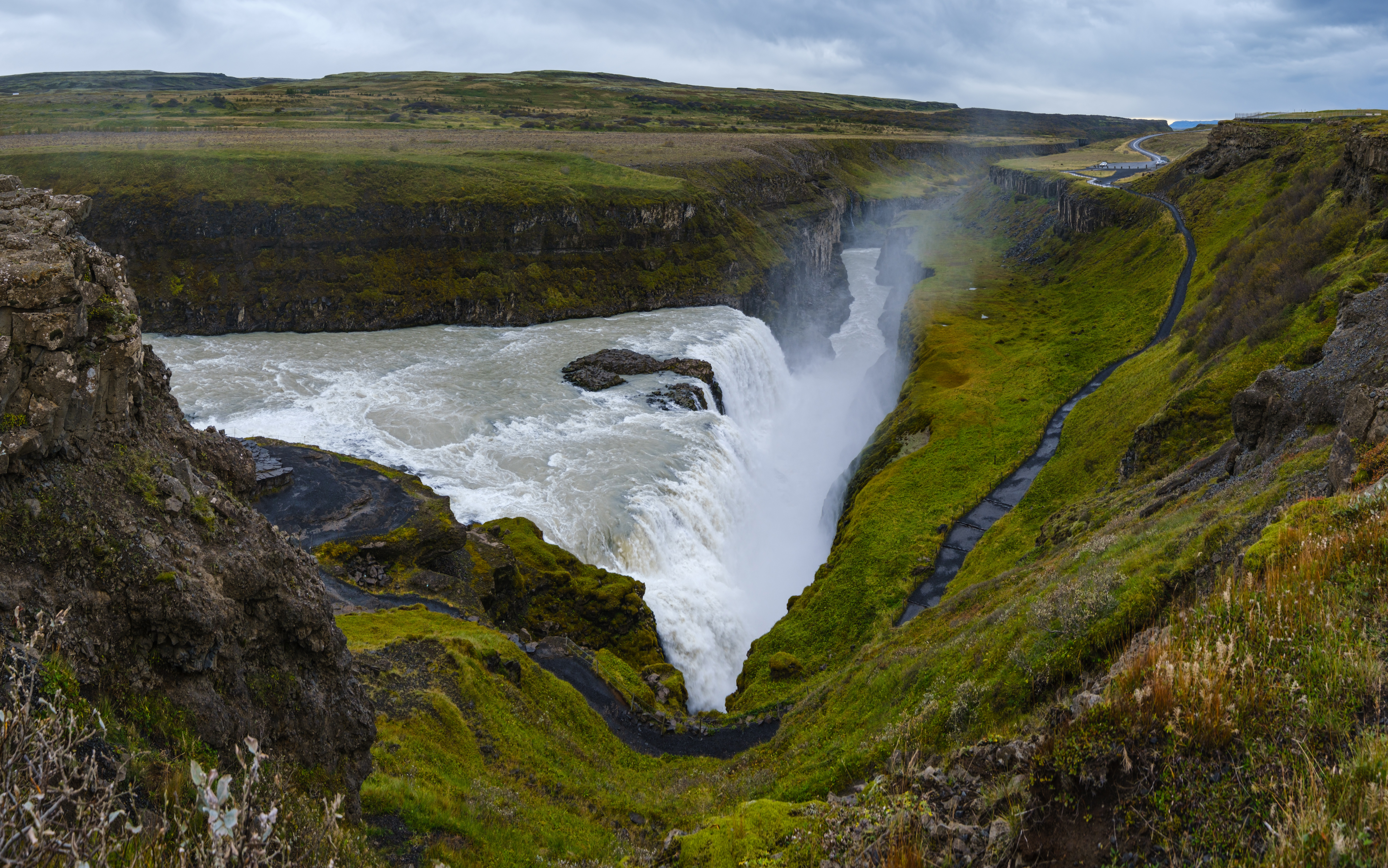 Gullfoss waterfall in autumn with golden colors in Iceland