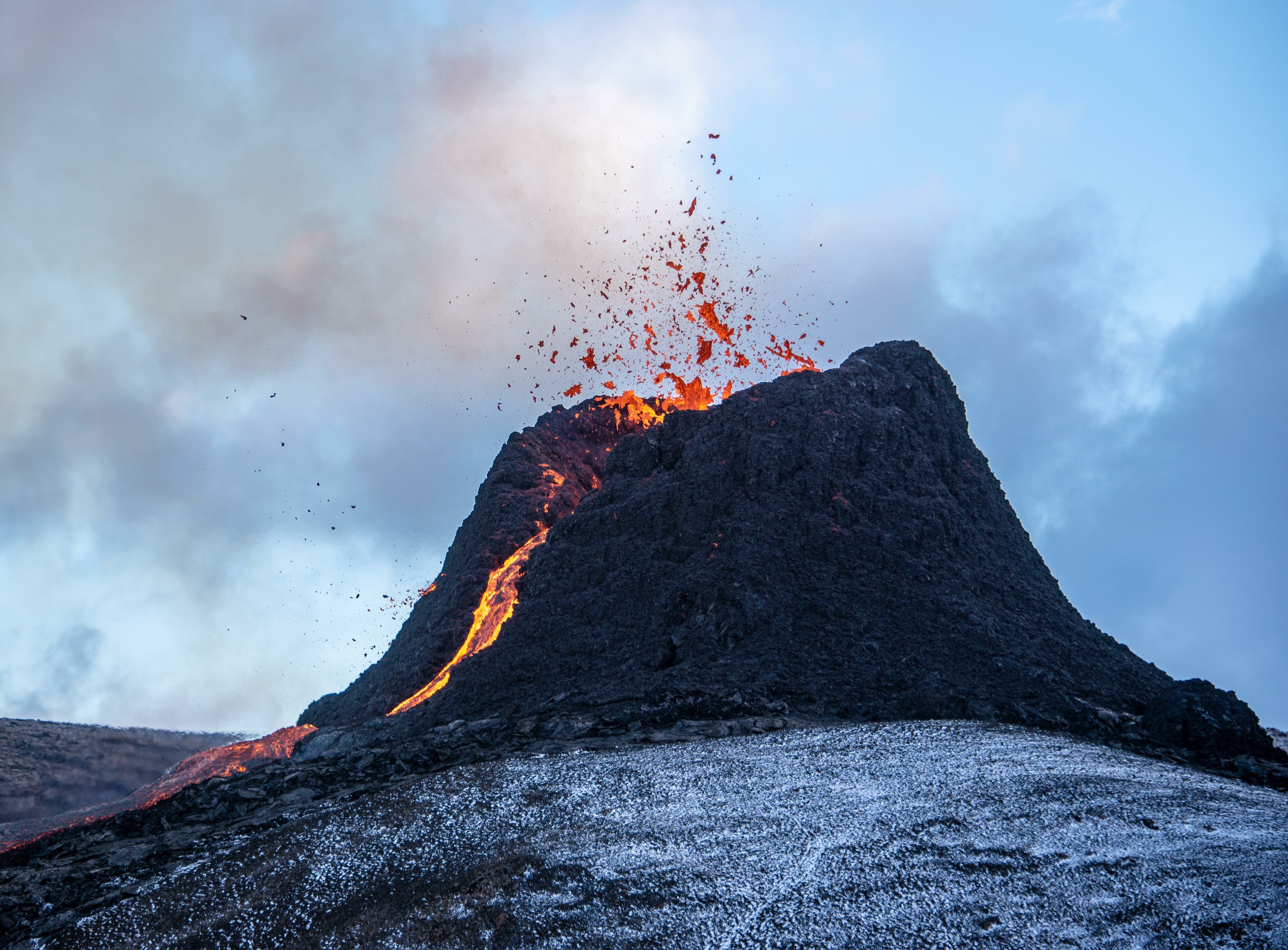 active volcanic crater with an ongoing eruption in mountain fagradalsfjall southwest iceland