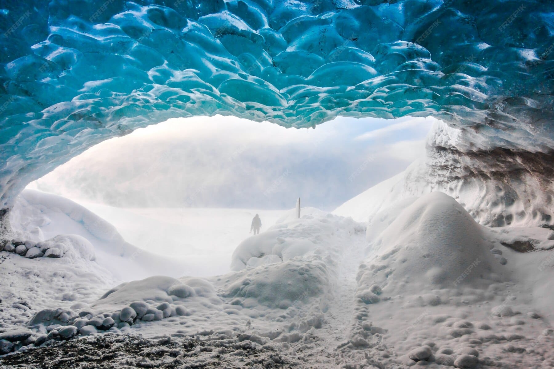 Inside the stunning blue ice cave at Vatnajökull glacier in Iceland