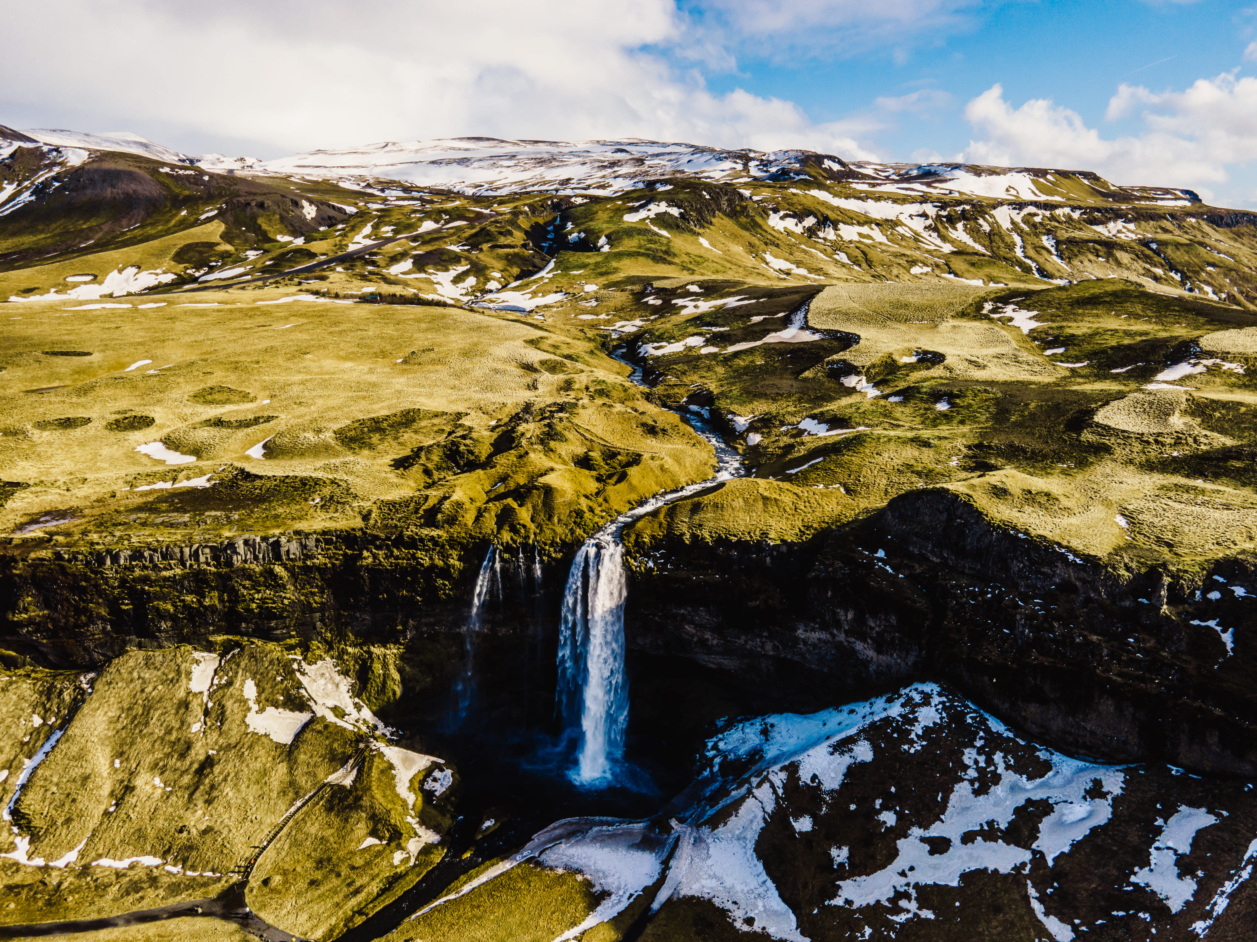Seljalandsfoss waterfall in Iceland at sunset