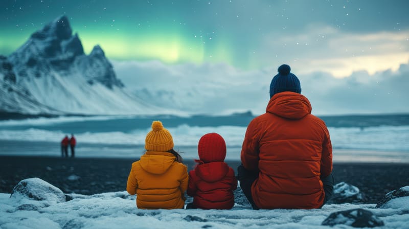 Family exploring Icelandic landscapes