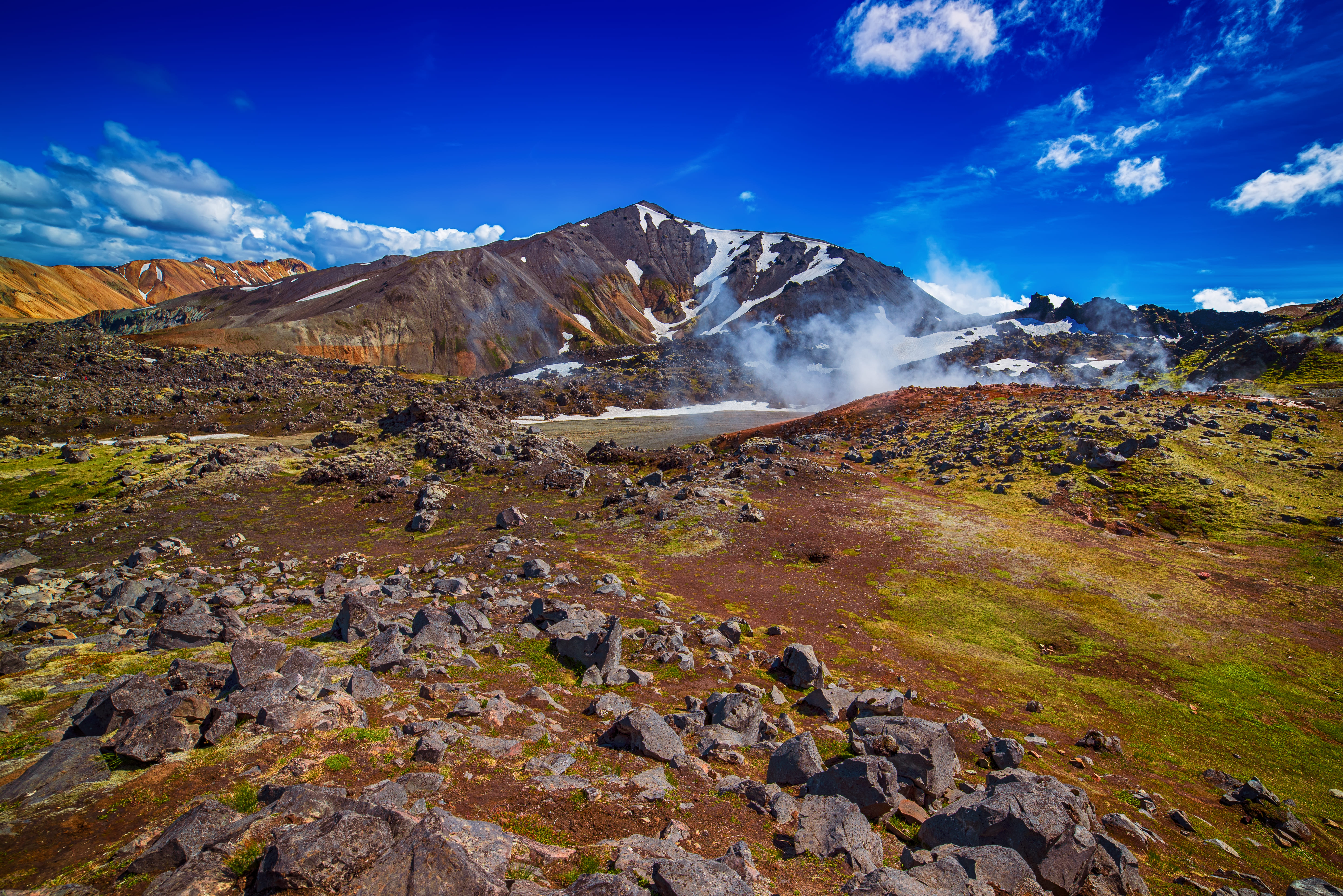 Beautiful colorful volcanic mountains Landmannalaugar in Iceland summer time