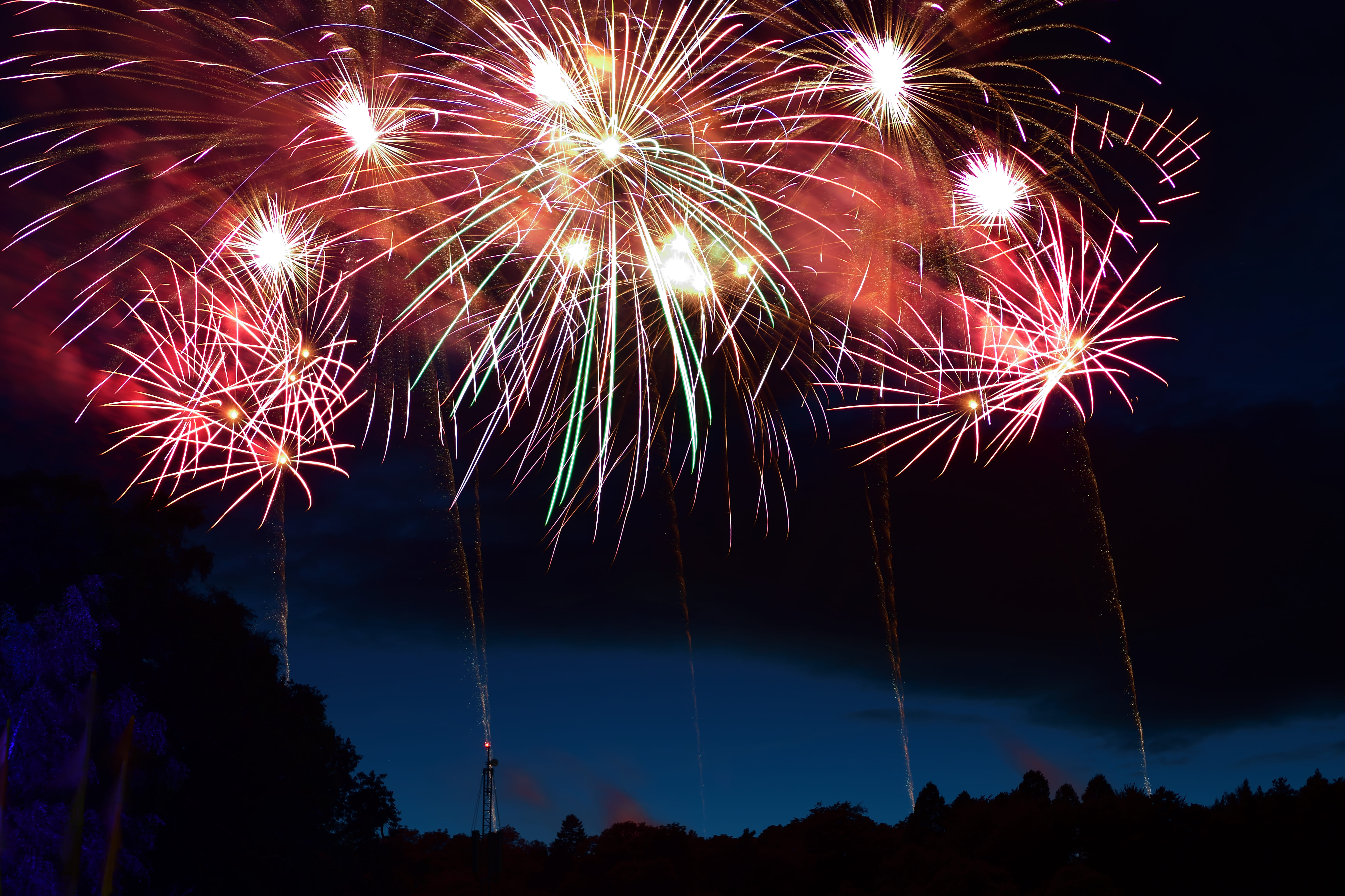 Low angle view of firework display at night